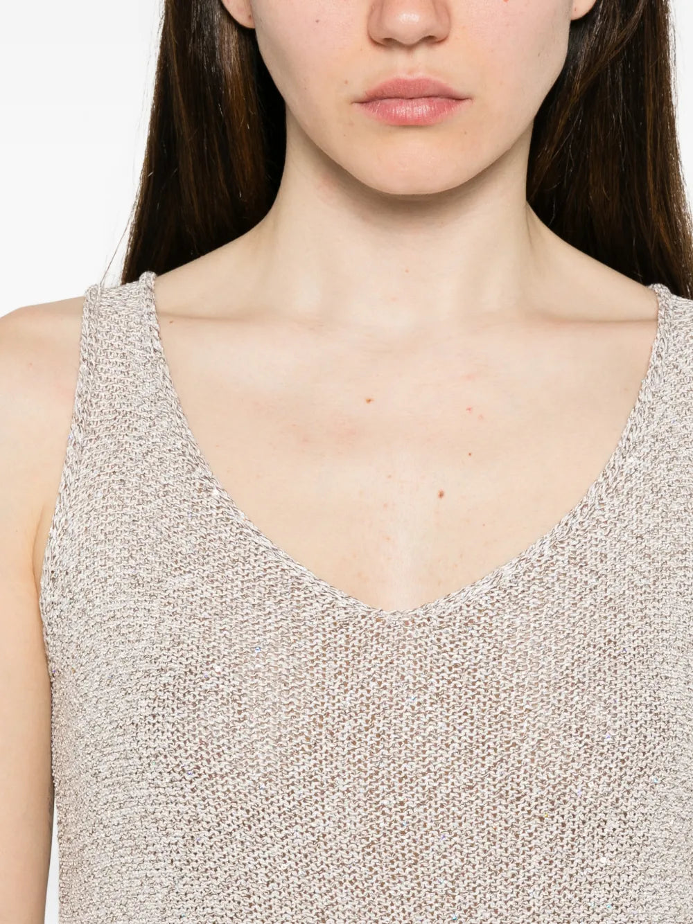 ribbed-trim V-neck top