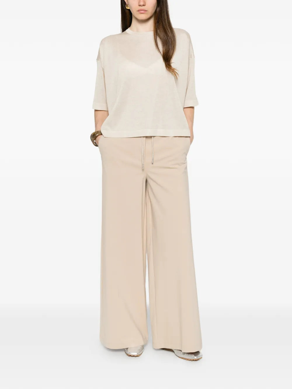 drawstring wide-leg trousers