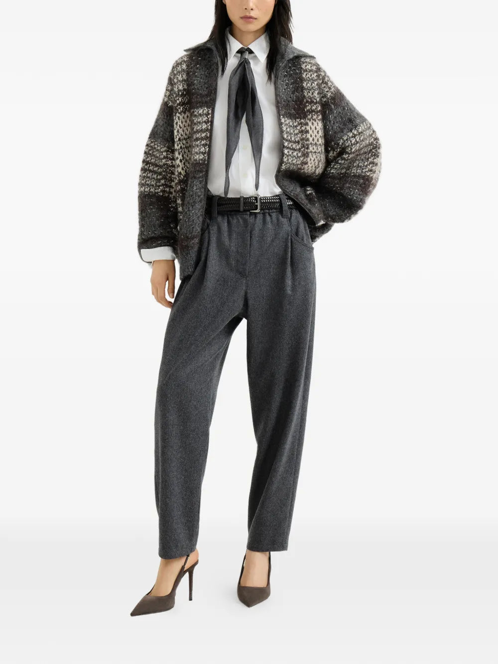 wool-flannel baggy trousers with monili