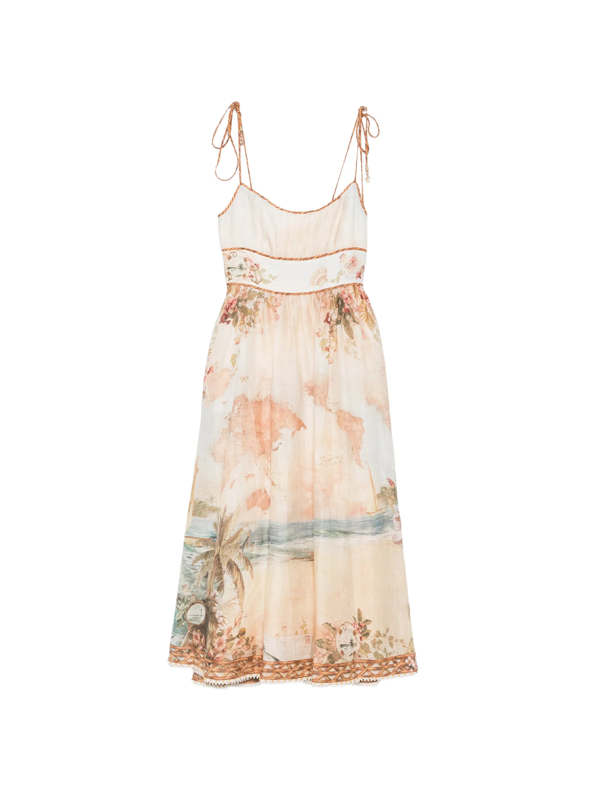 map-print tie-strap dress