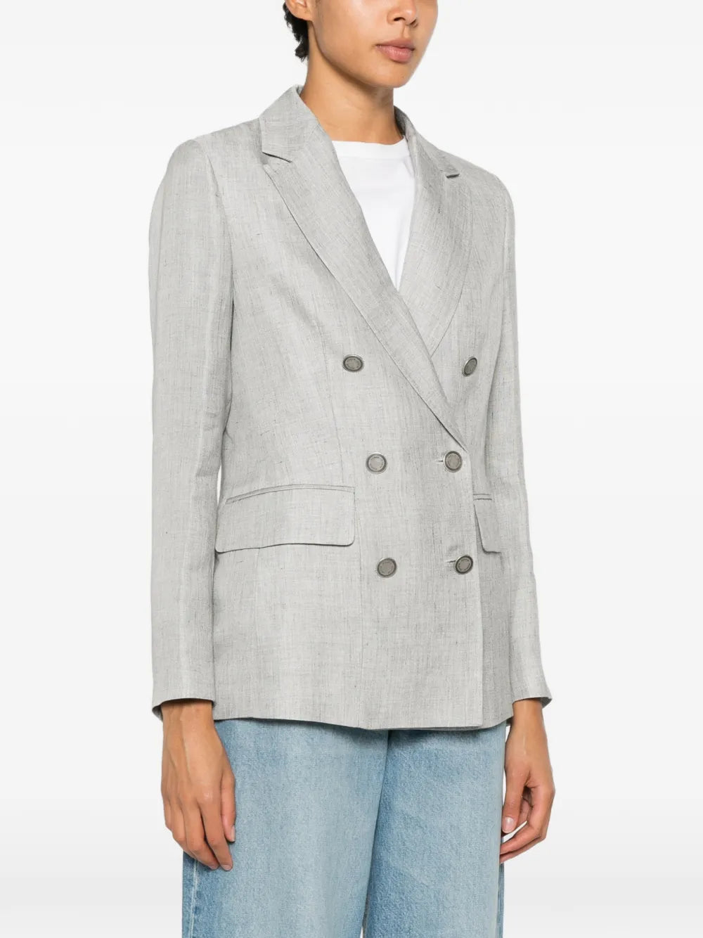 double-breasted long-sleeve linen blazer