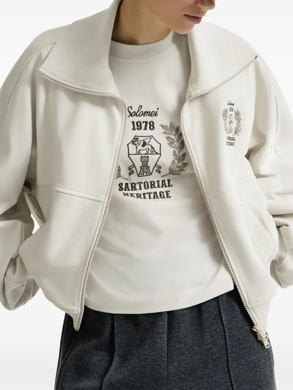 cotton smooth French terry sweatshirt with zip and embroidered logo