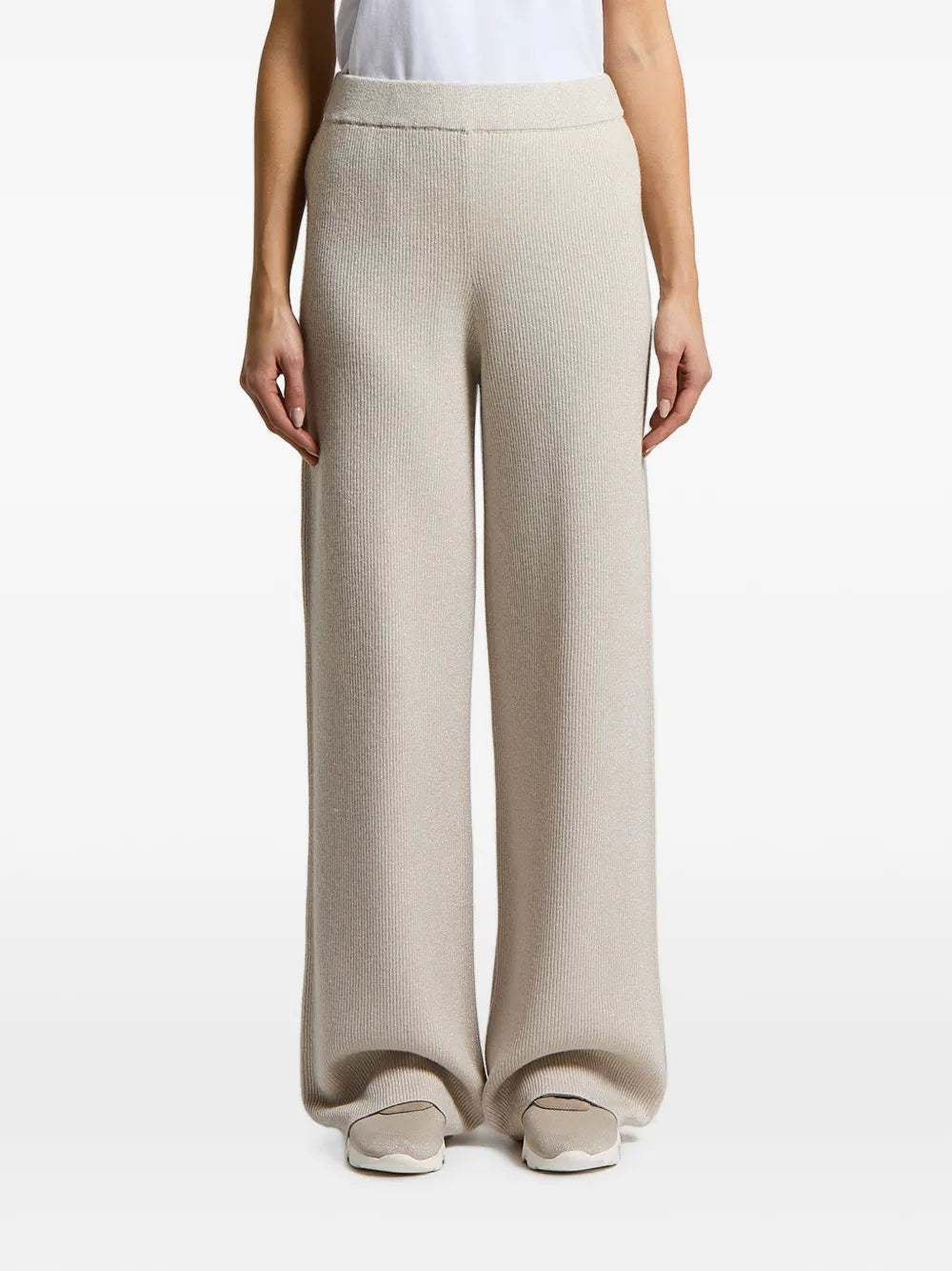 ribbed-knit wide-leg trousers