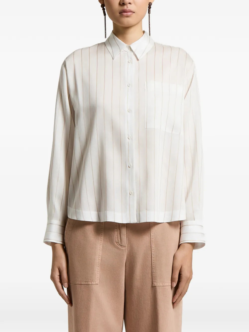vertical-stripe chest-pocket shirt