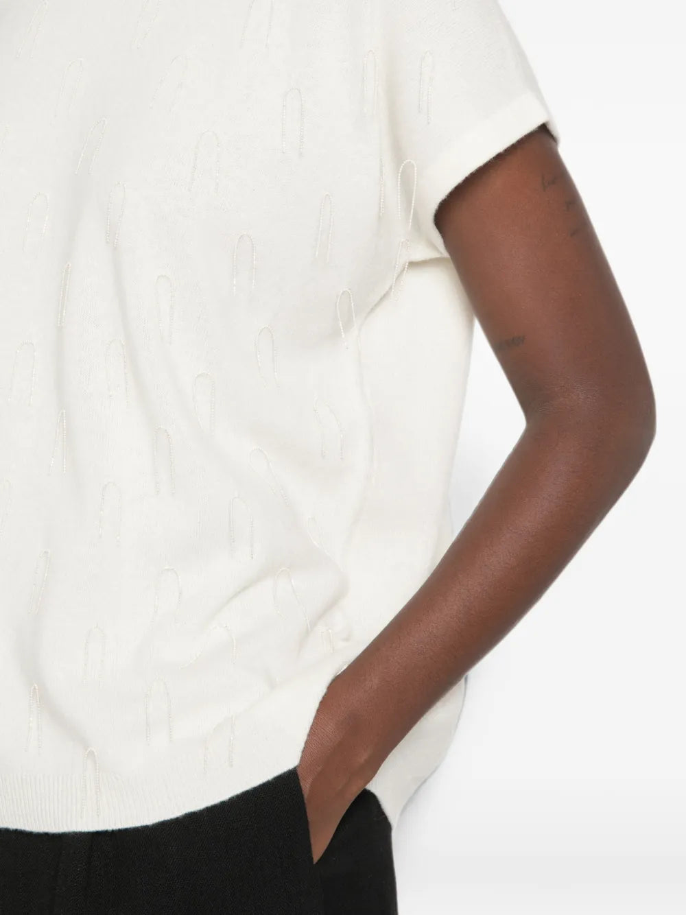 bead-embellished short-sleeve sweater