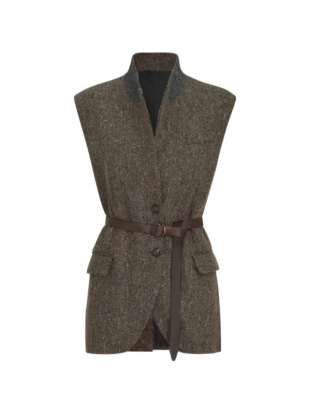 herringbone belted vest