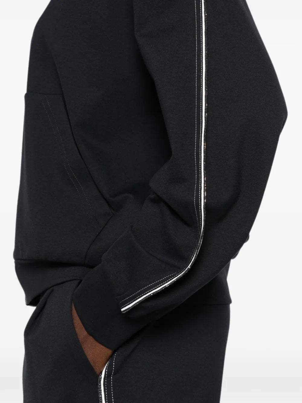 zip-fastening side-stripe hoodie