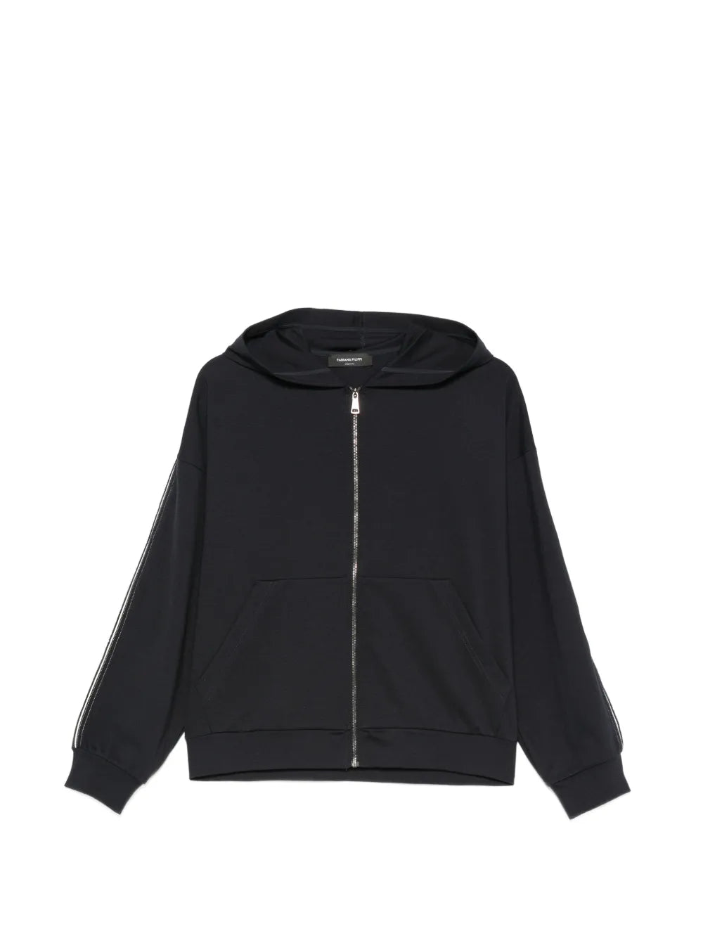 zip-fastening side-stripe hoodie