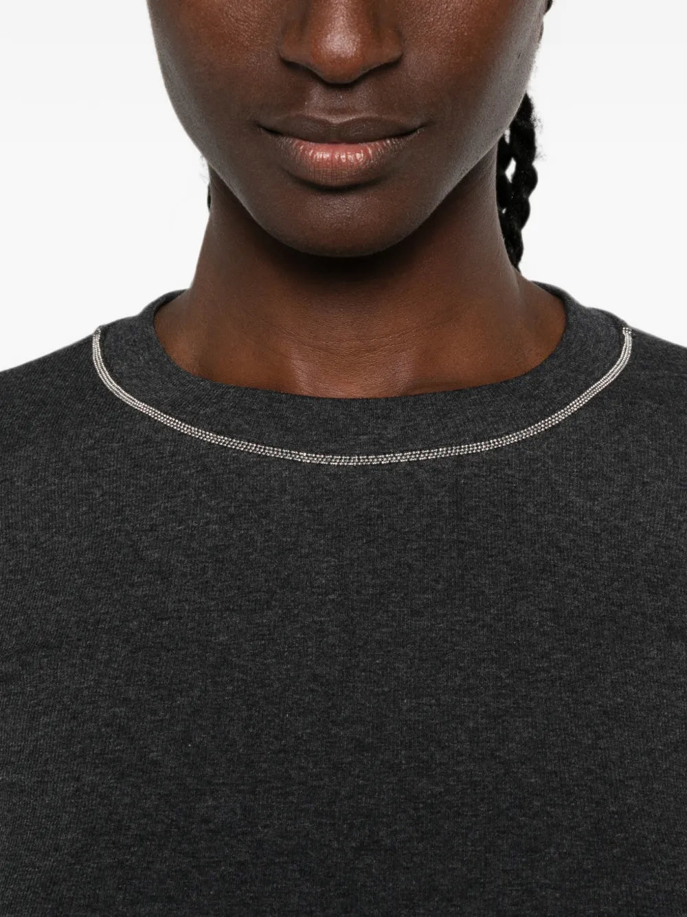 embellished-neck long-sleeve T-shirt