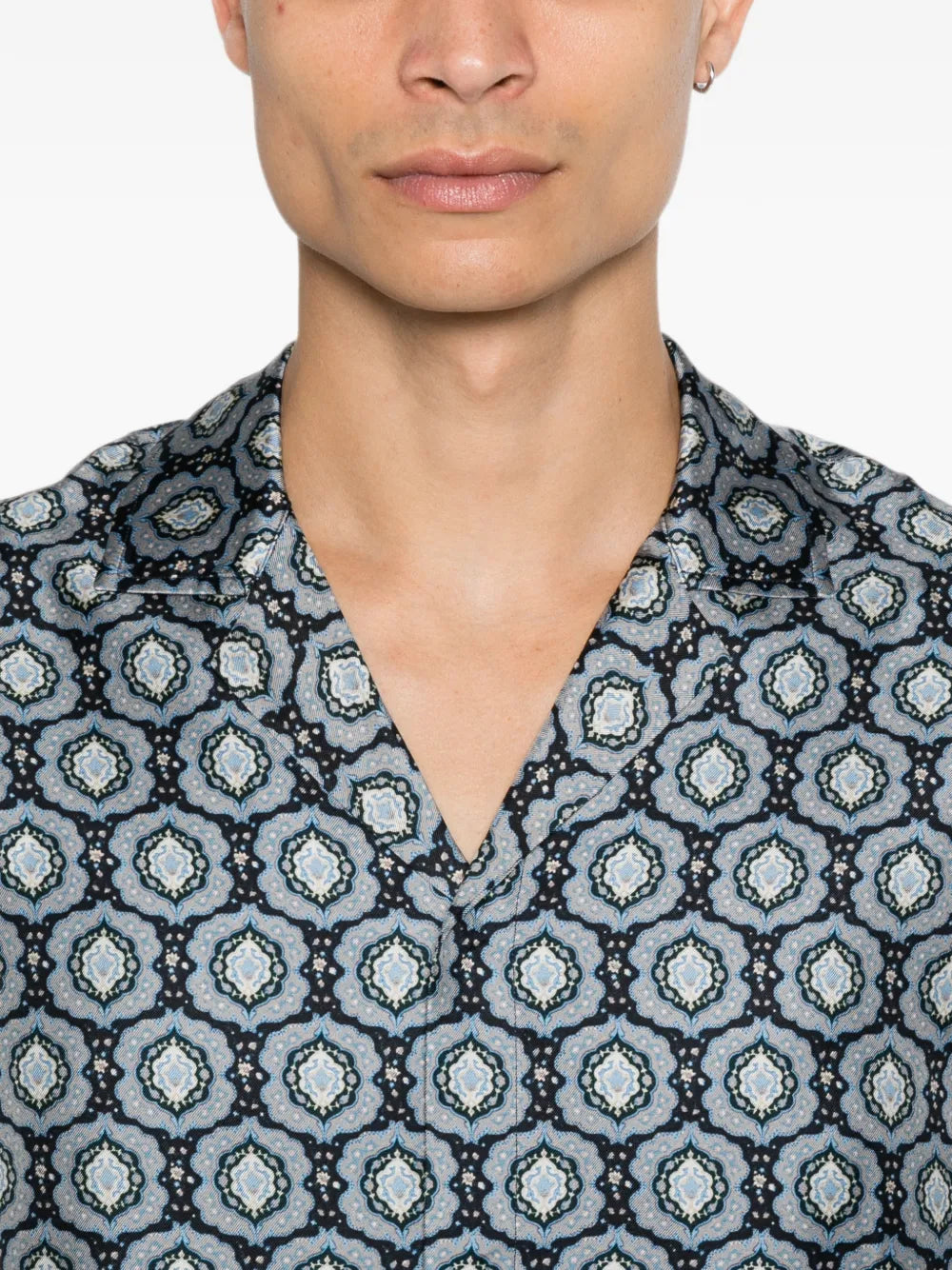 geometric-print camp-collar shirt