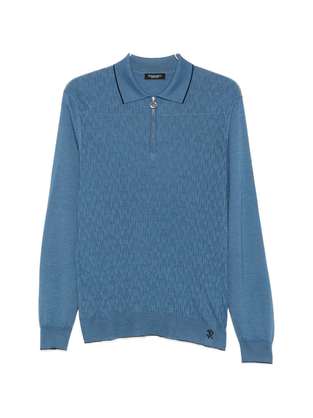 geometric-pattern zip-fastening polo shirt