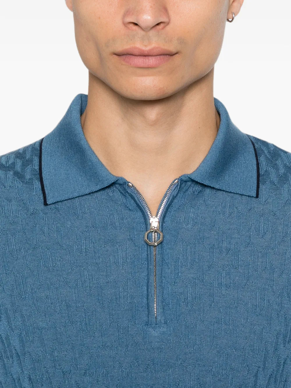 geometric-pattern zip-fastening polo shirt