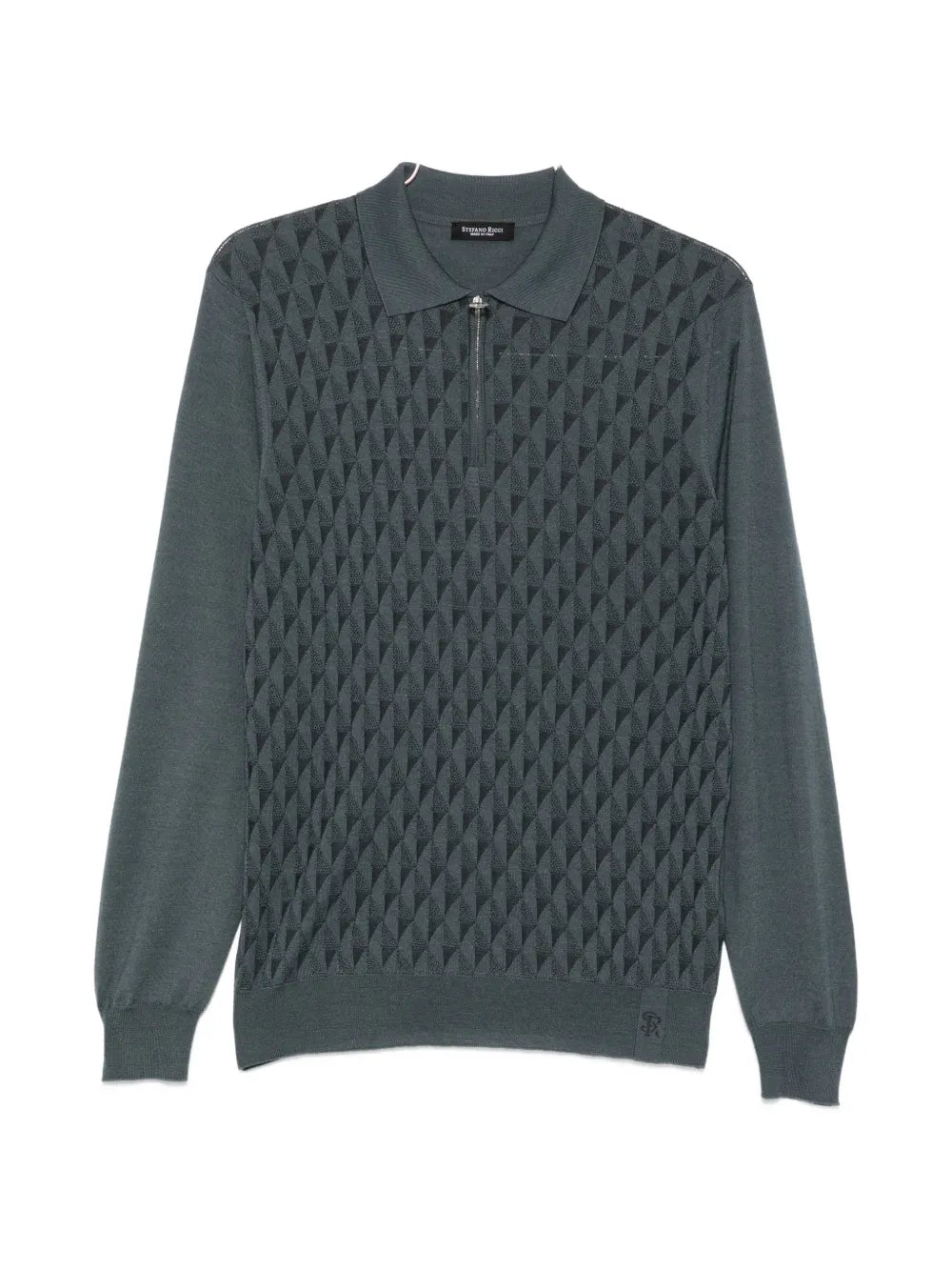 geometric-pattern zip-fastening polo shirt