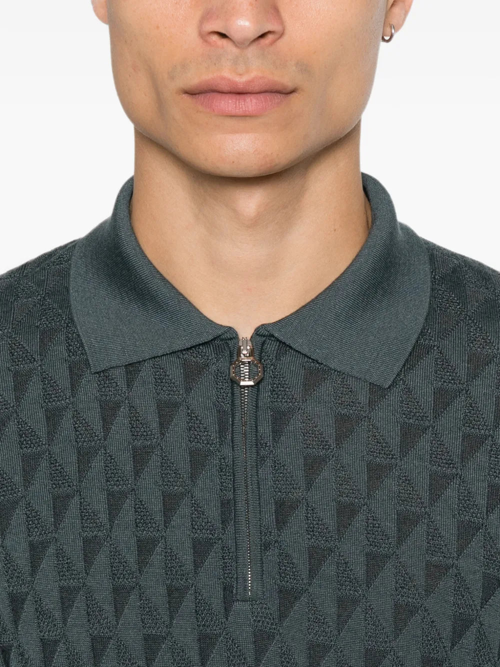 geometric-pattern zip-fastening polo shirt