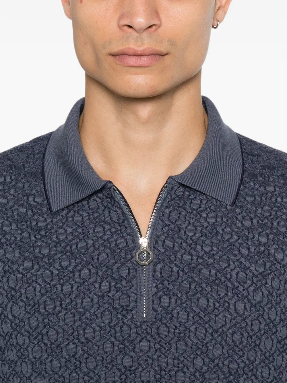 geometric-pattern zip-fastening polo shirt