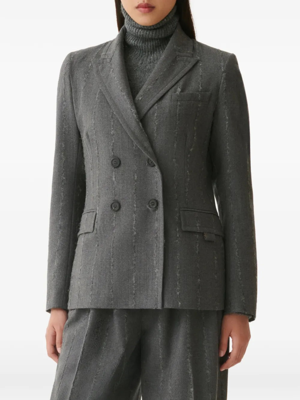 double-breasted pinstriped jacket