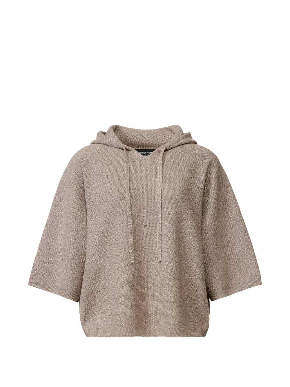drawstring-fastening elbow-sleeve hoodie