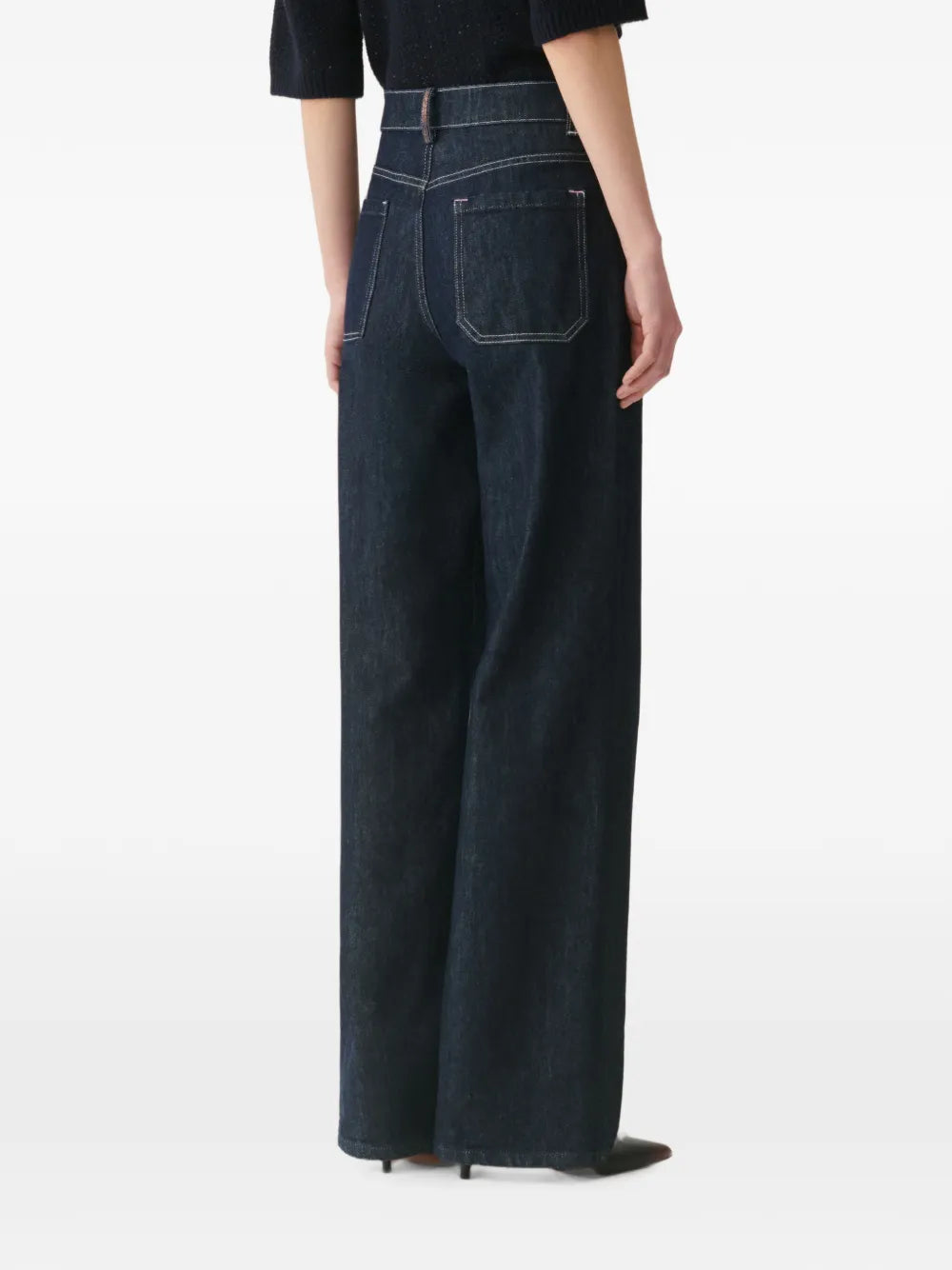 contrast-stitch wide-leg jeans