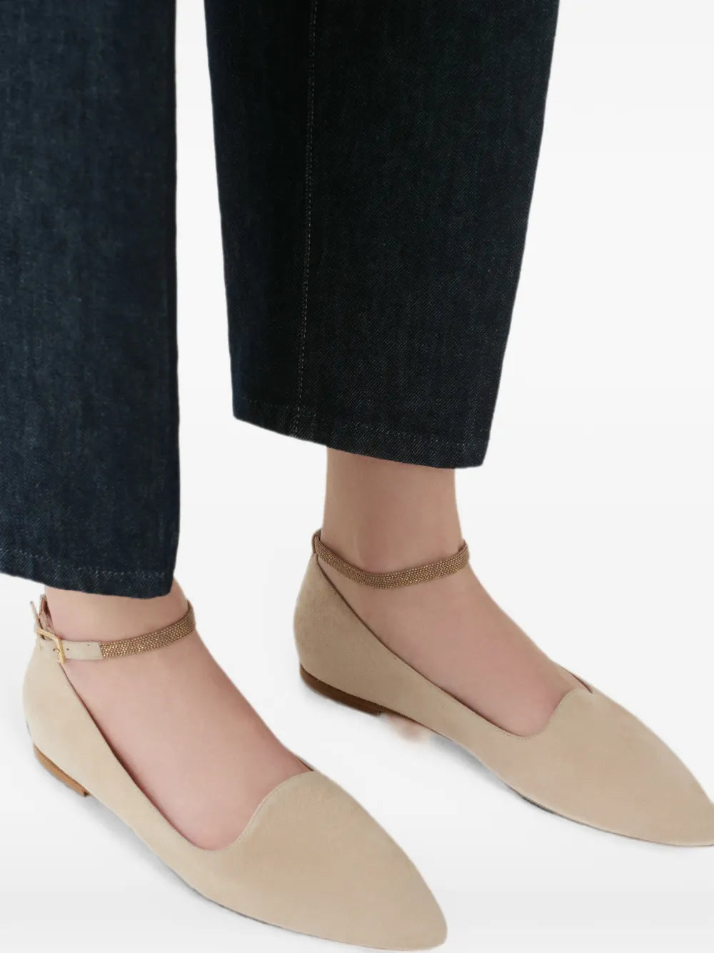 beaded-strap pointed-toe ballet flats