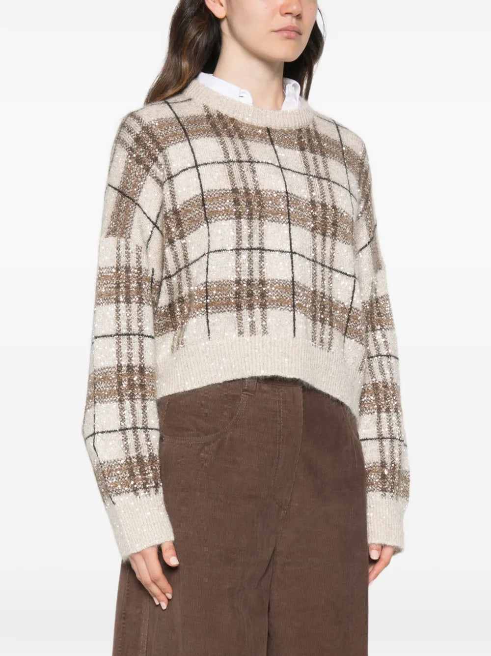 sequin-embellished checked sweater