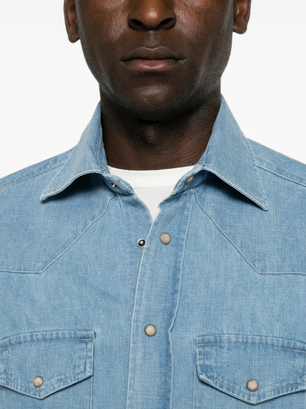 flap-pocket denim shirt