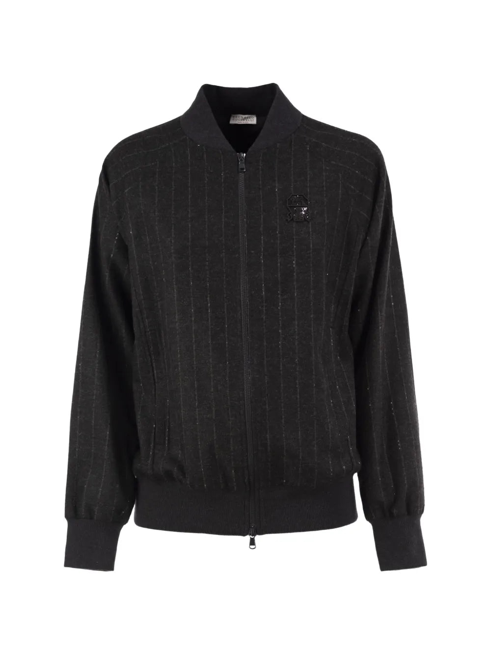 pinstripe sequin-crest bomber jacket