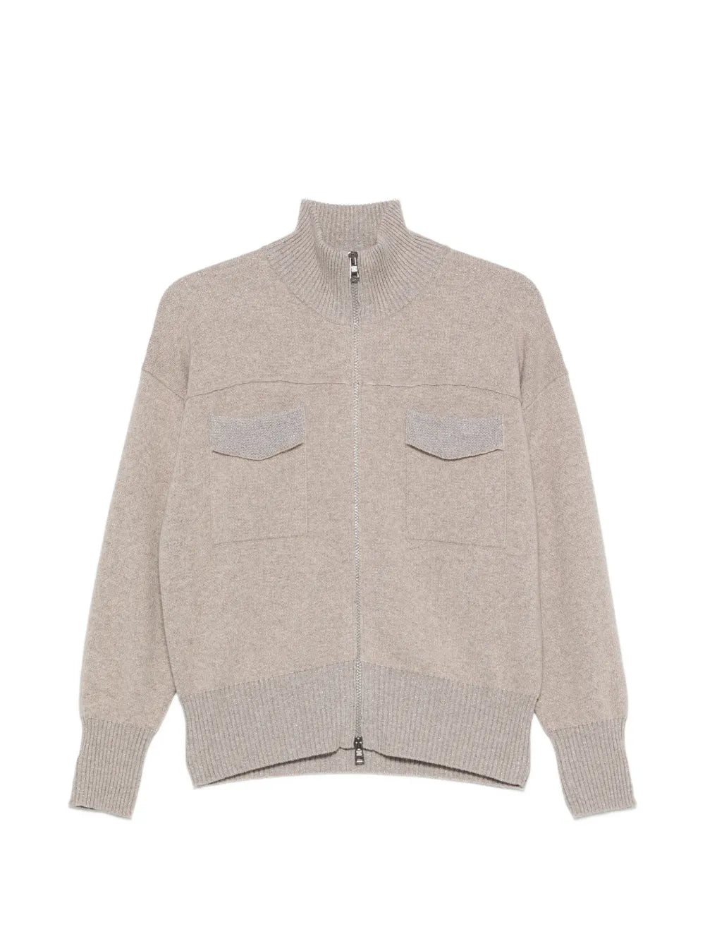 zip-up ribbed-trim cardigan
