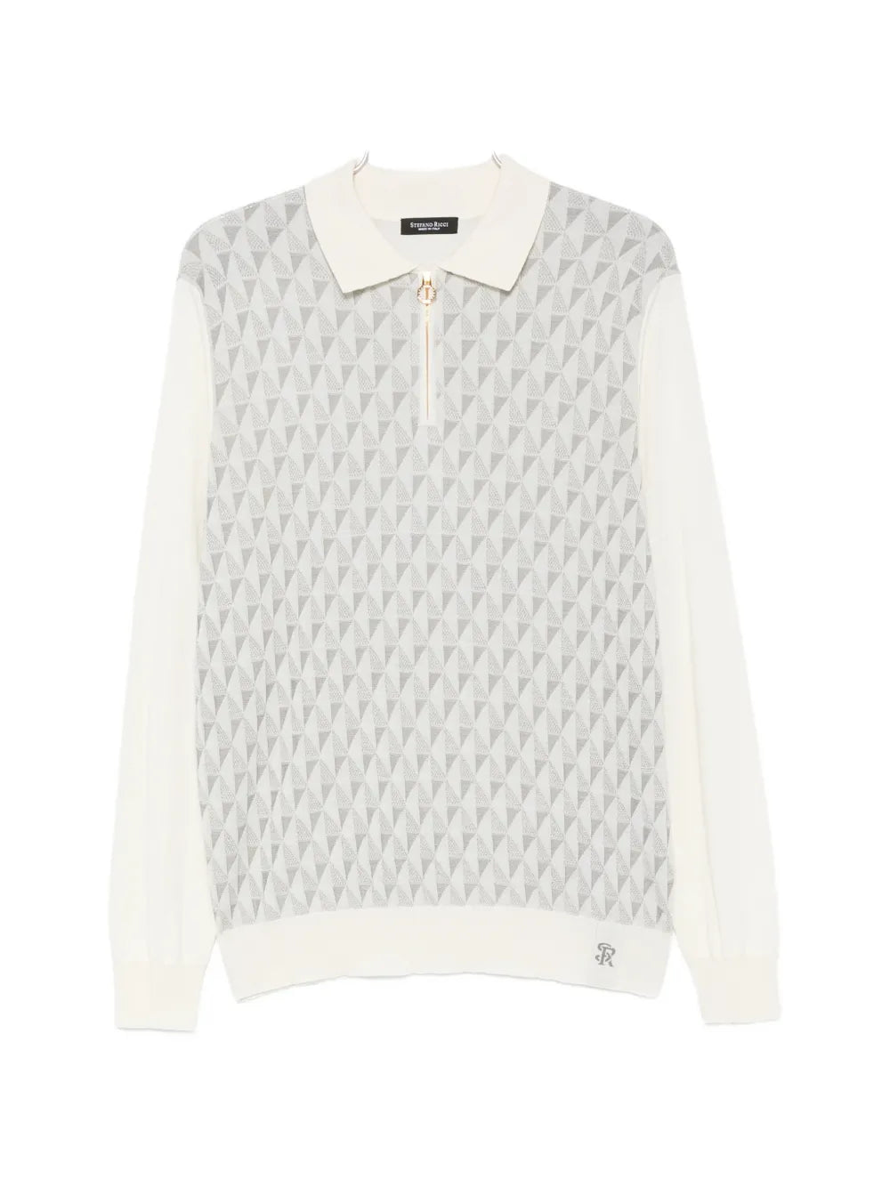 geometric-pattern long-sleeve polo shirt