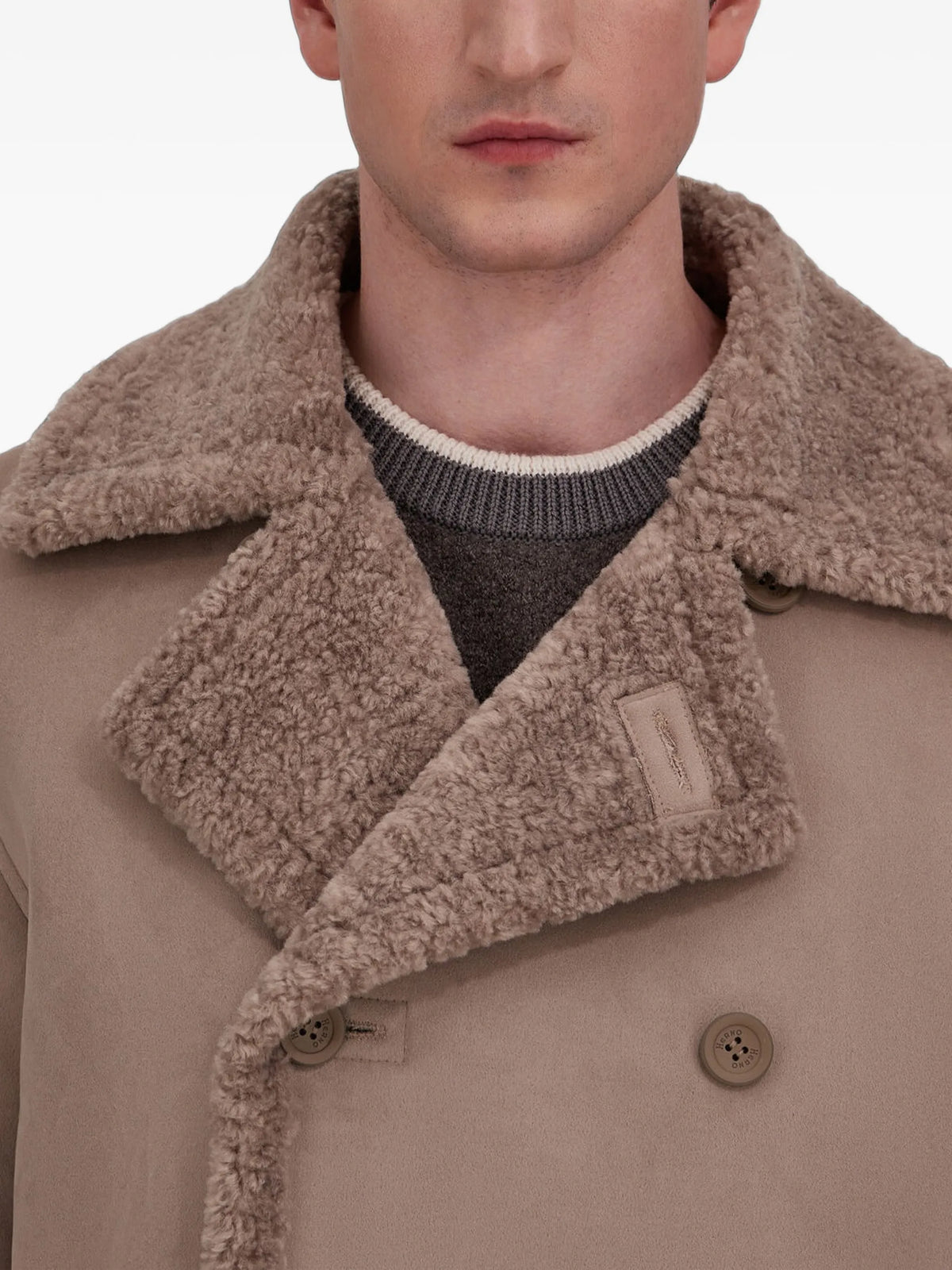 faux-shearling double-breasted peacoat