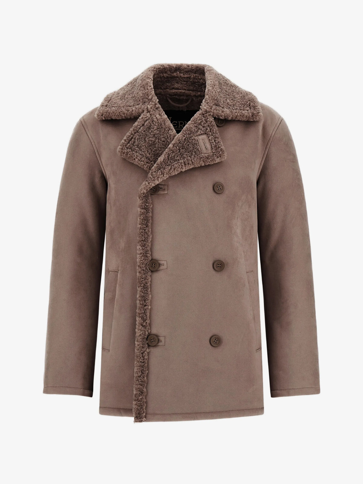faux-shearling double-breasted peacoat