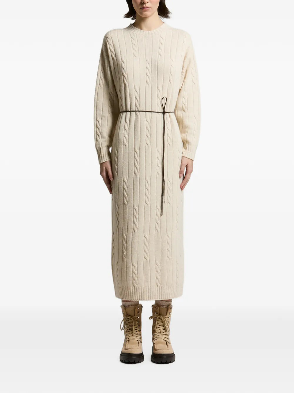 cable-knit belted maxi dress