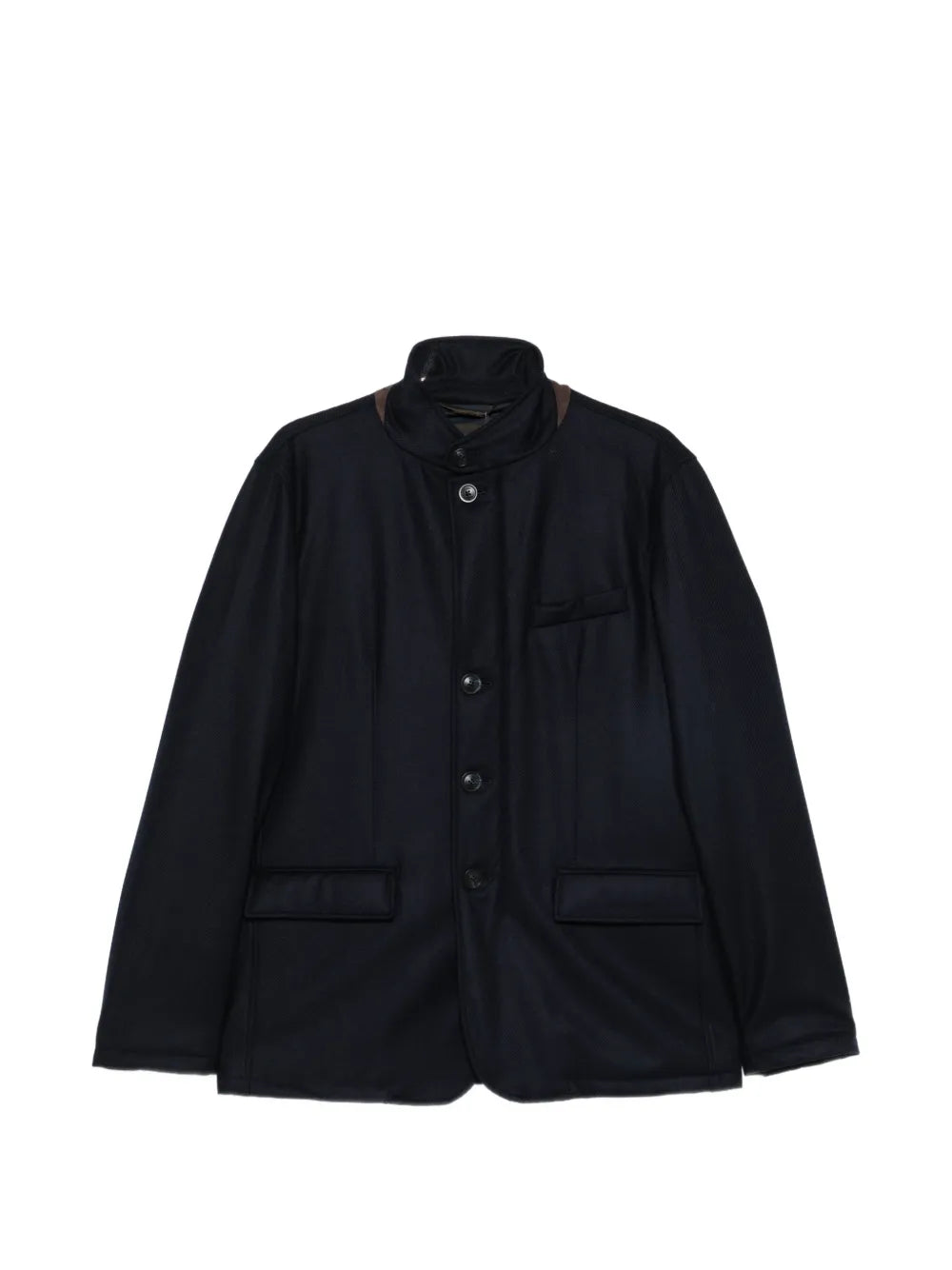 high-neck button-up jacket