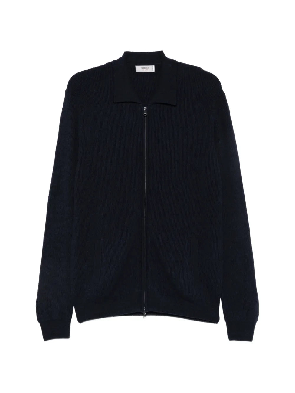 ribbed-knit zip-up cardigan