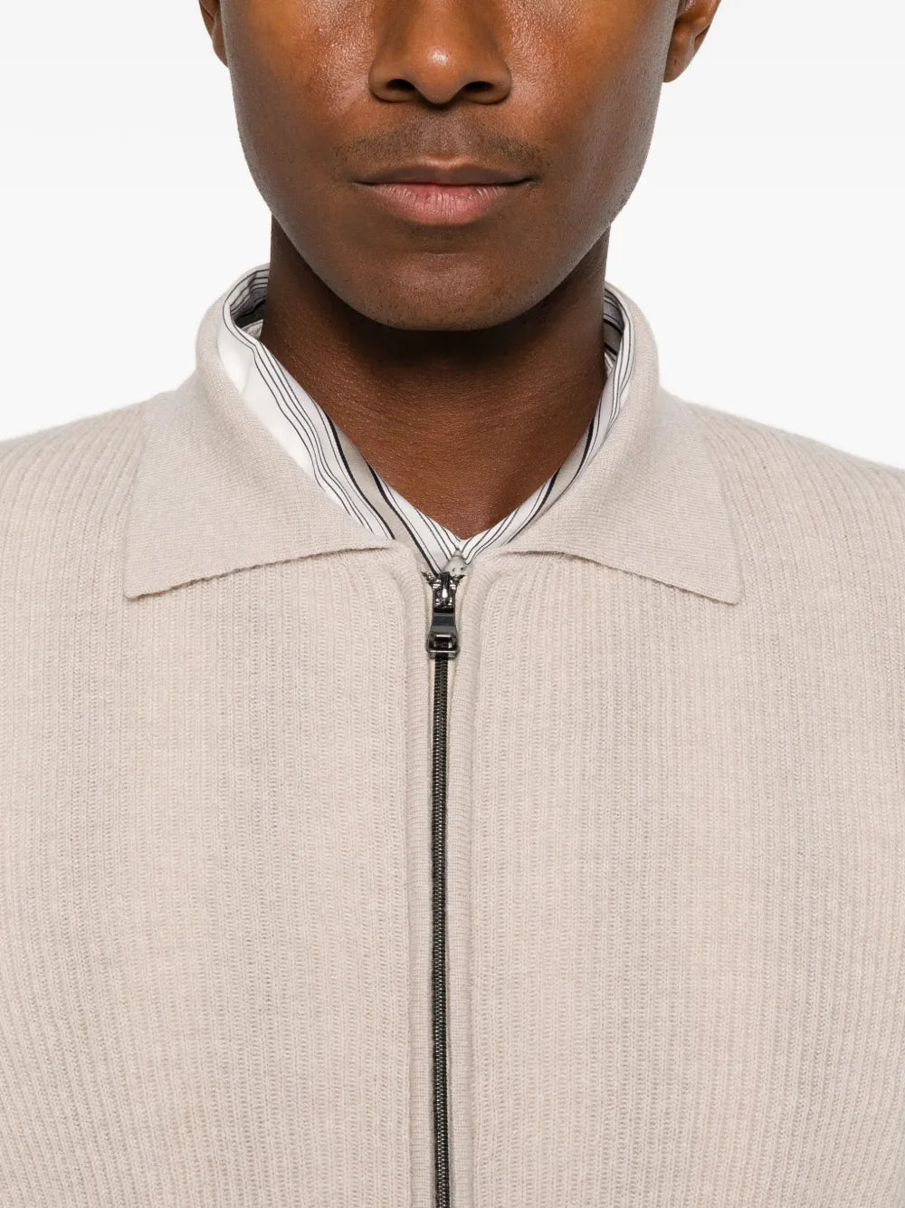 ribbed-knit zip-up cardigan