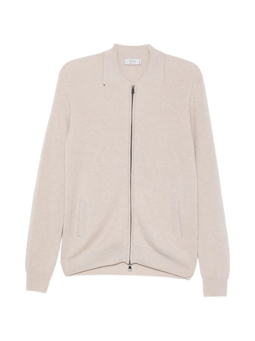 ribbed-knit zip-up cardigan