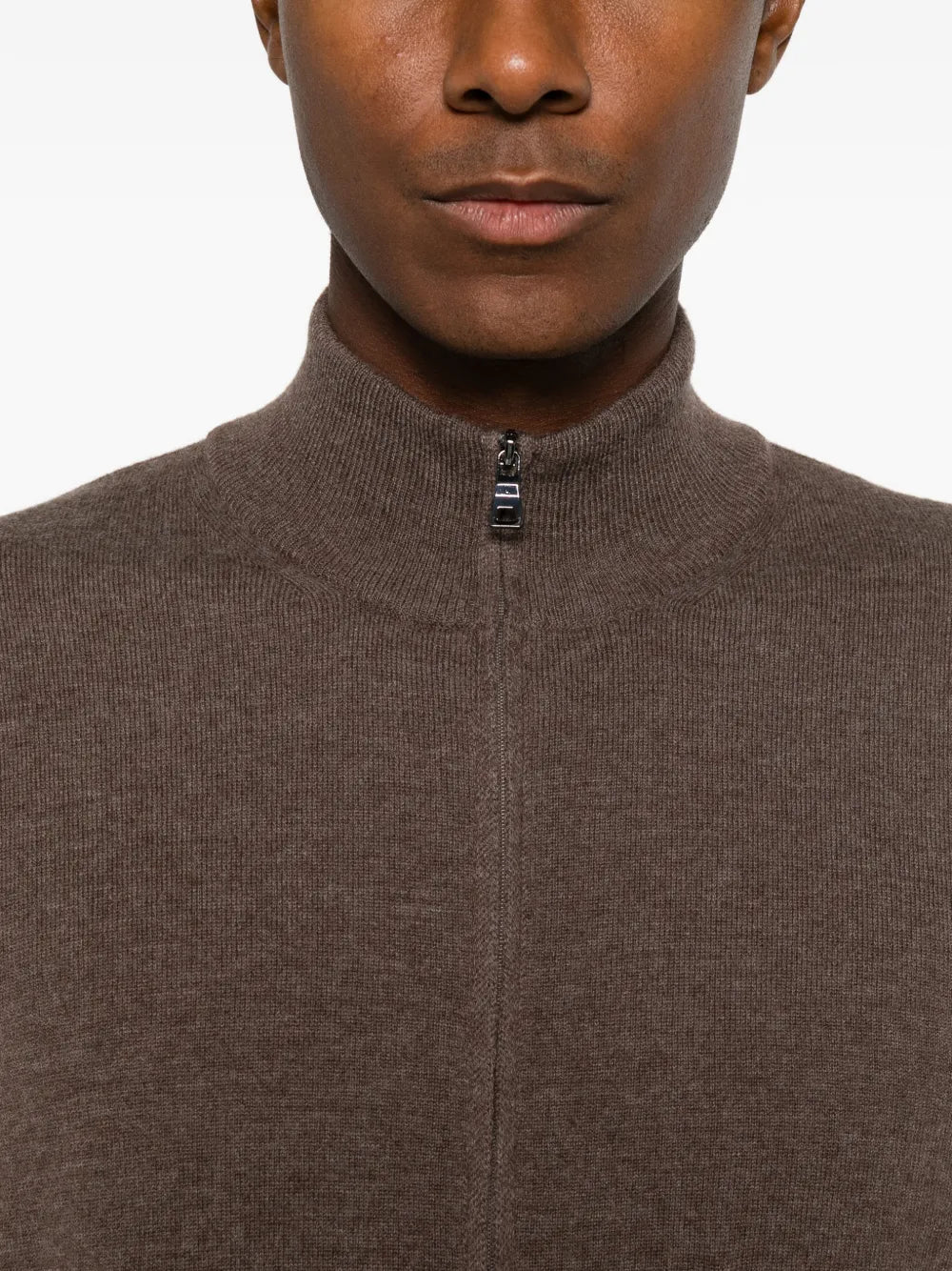 zip-up high-neck cardigan