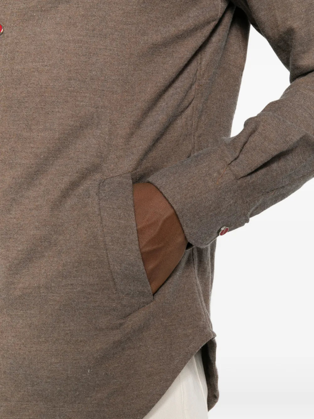 hooded button-fastening shirt