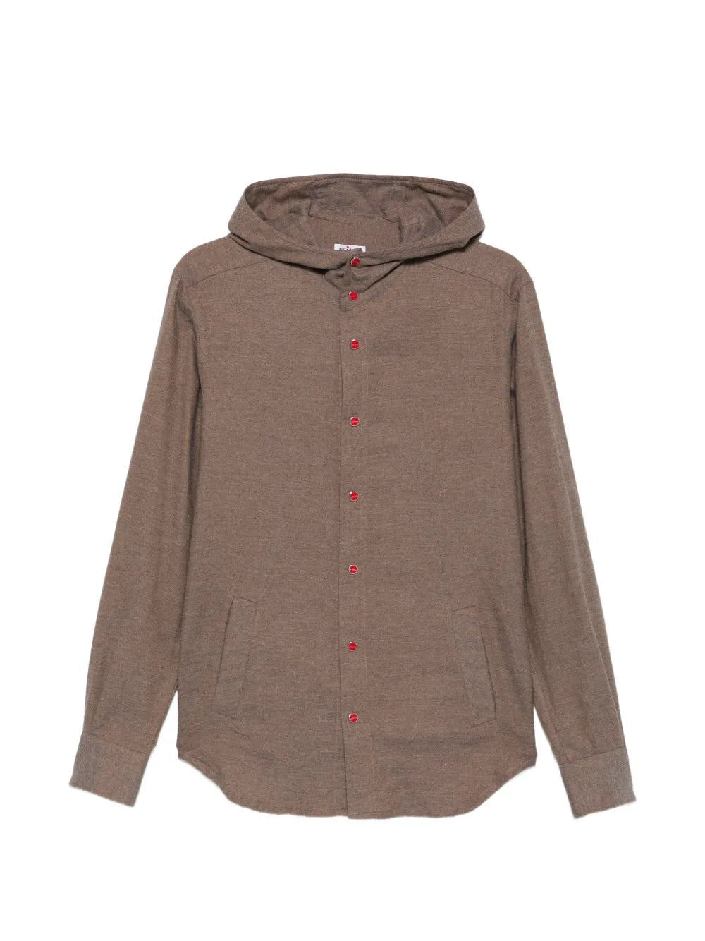 hooded button-fastening shirt