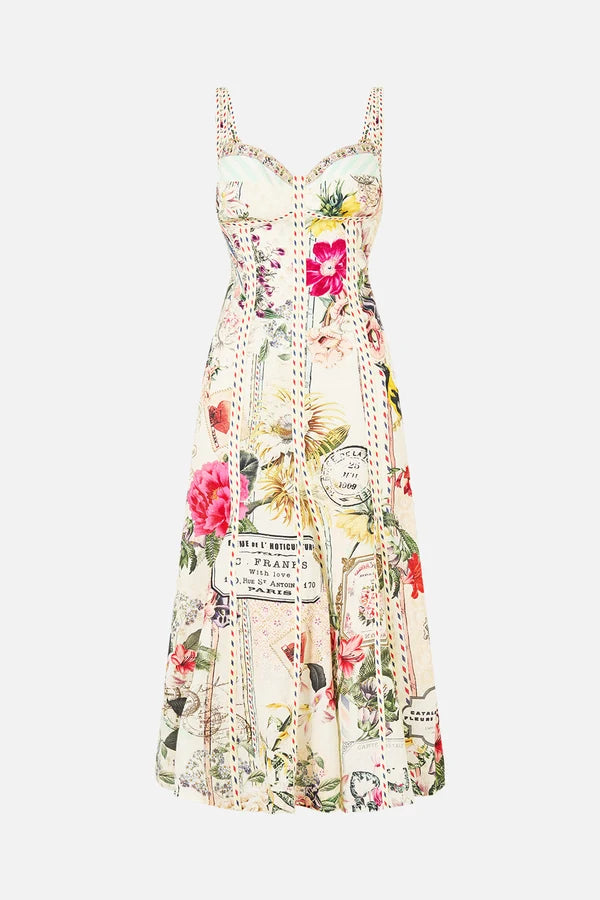 floral-print cutout-back midi dress