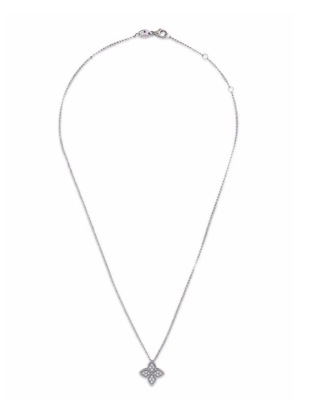 18kt white gold Princess Flower diamond pendant necklace