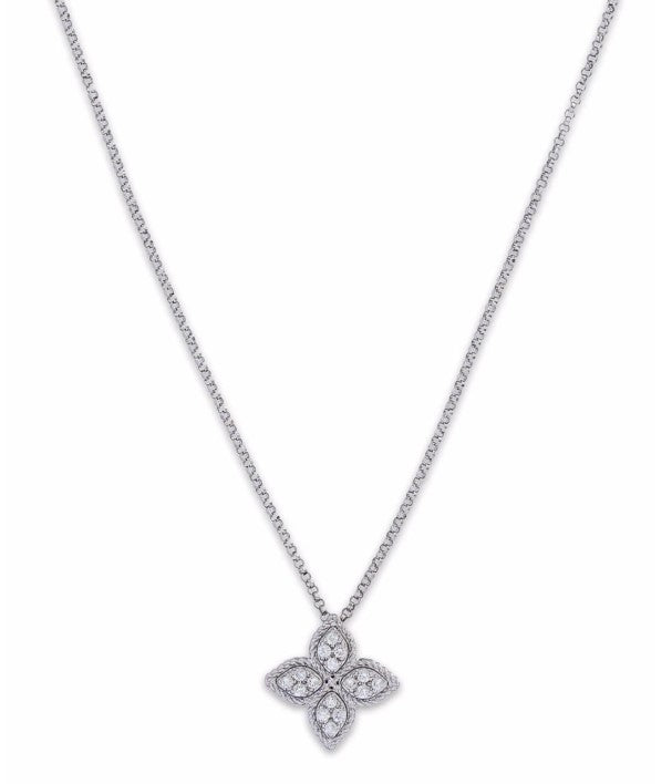 18kt white gold Princess Flower diamond pendant necklace