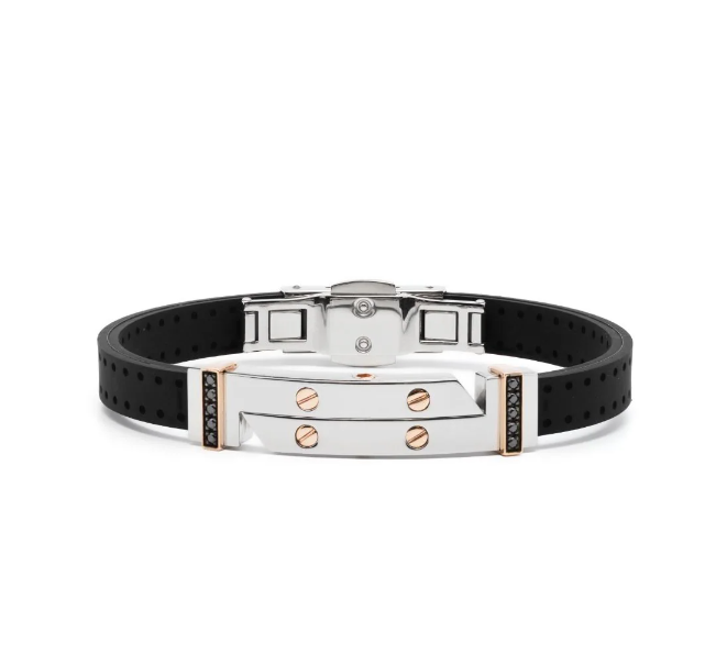 logo-engraved diamond-detail bracelet