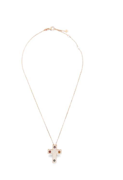diamond and multi-gemstone cross necklace