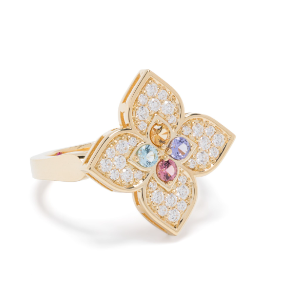 18K yellow gold Princess Flower multi-stone ring