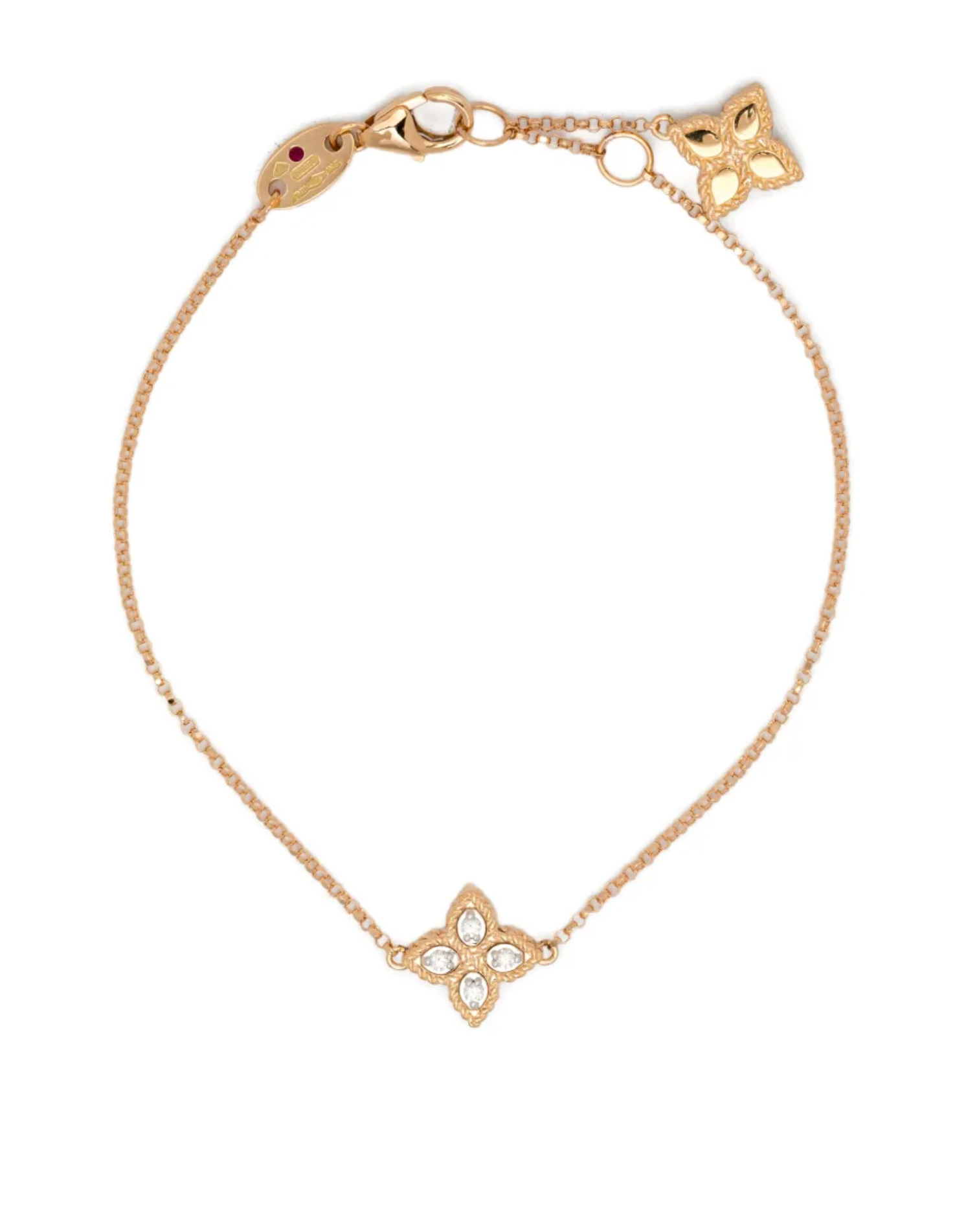 Pulsera de oro rosa de 18 quilates con diseño de flor y diamantes