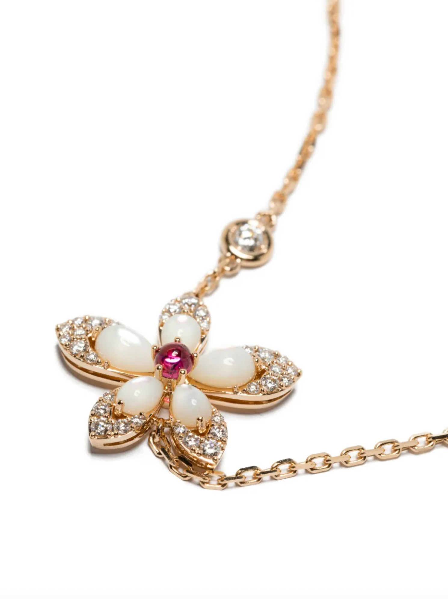 Pulsera de flores de nácar con diamantes y oro rosa de 18 quilates
