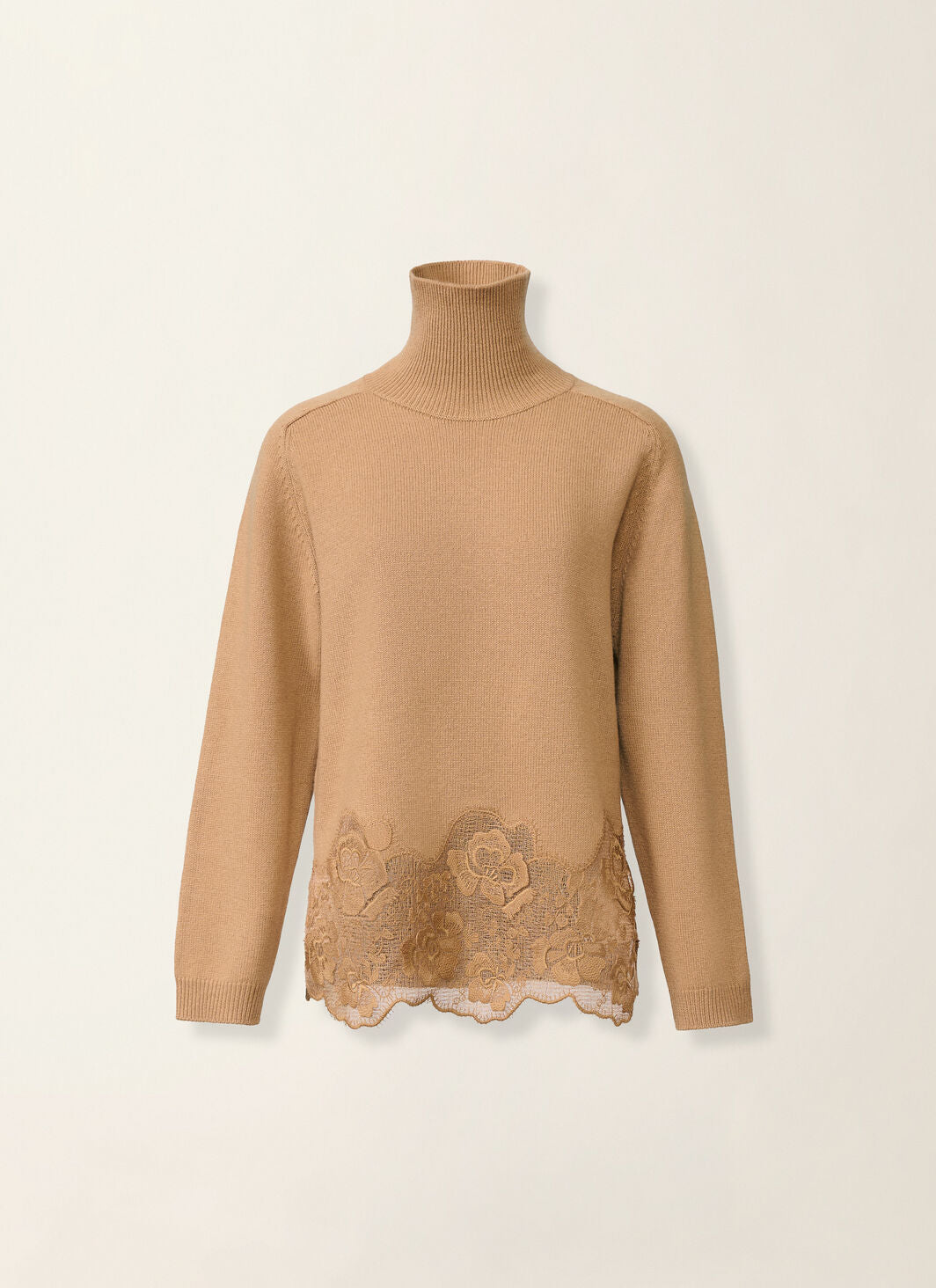 lace-trim roll-neck sweater