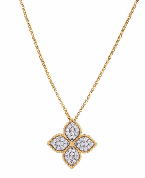 18kt yellow gold Princess Flower diamond pendant necklace