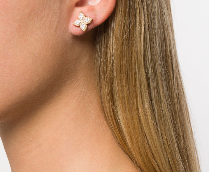 18kt rose gold Princess Flower diamond earrings