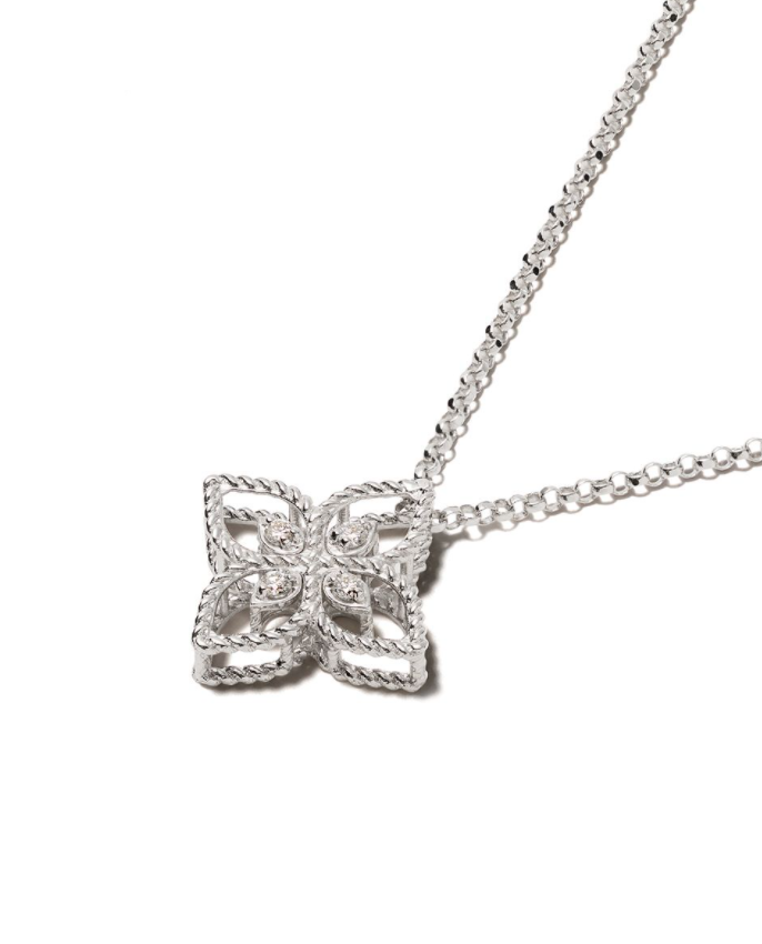18kt white gold diamond Princess Flower necklace